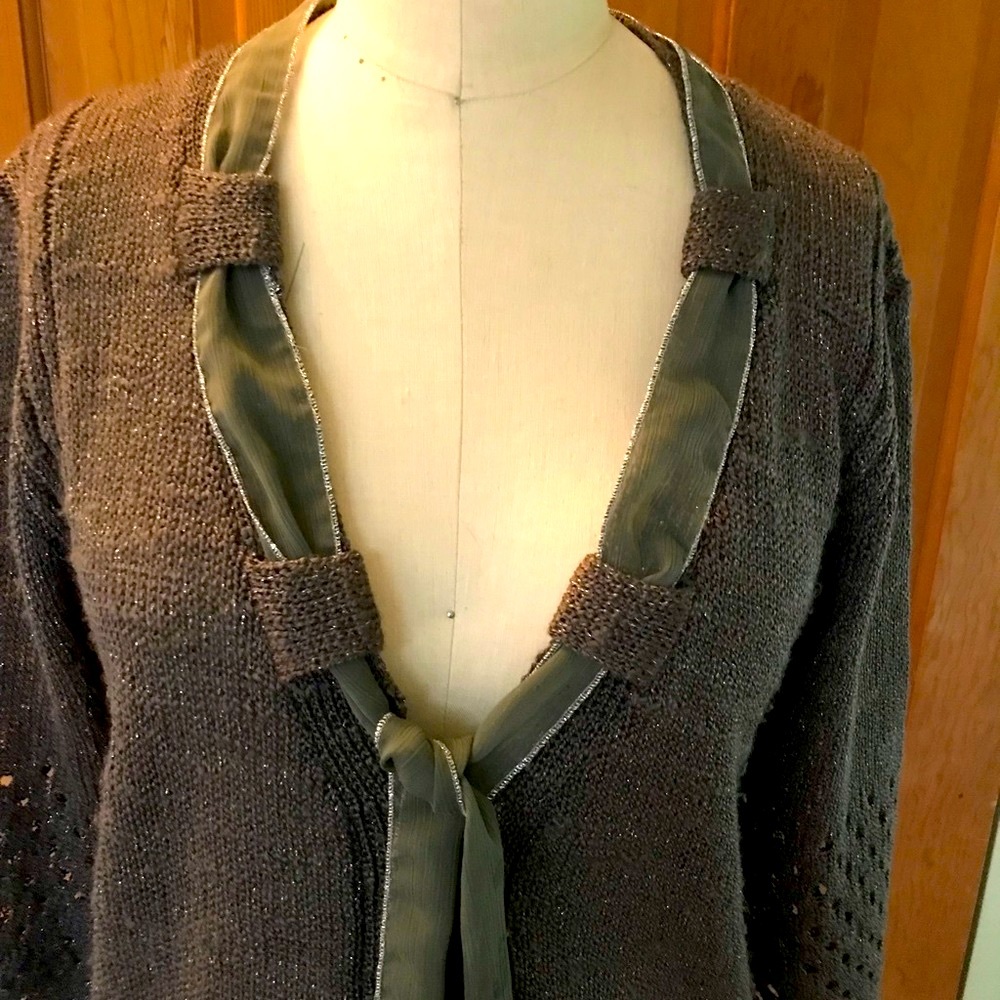 Sage Green Cardigan,Sparkle Knit, L/XL Longer Length, St. Patrick’s Day Sweater.